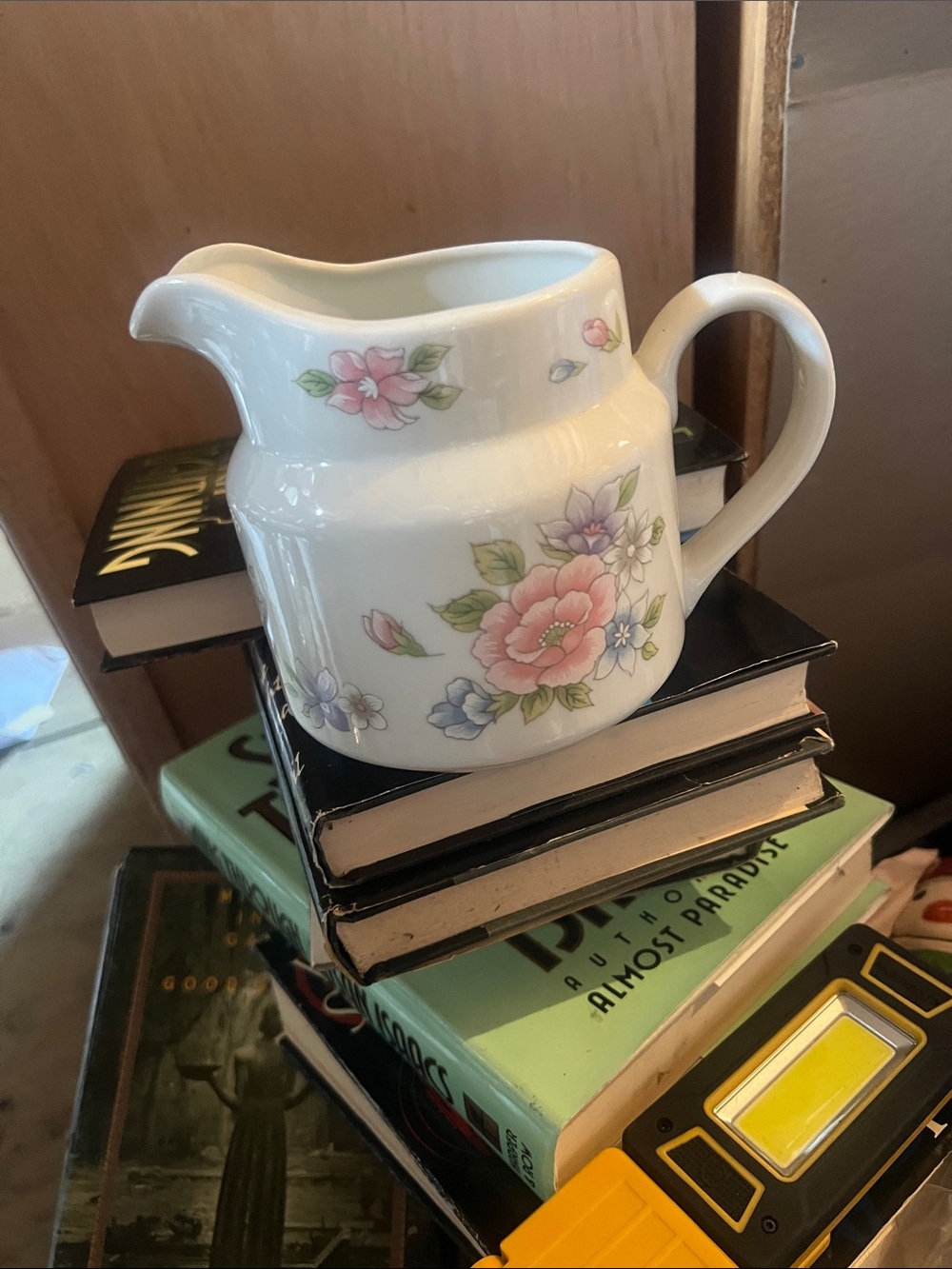 Vintage Floral Porcelain Creamer Pitcher with Pink and Blue Flowers